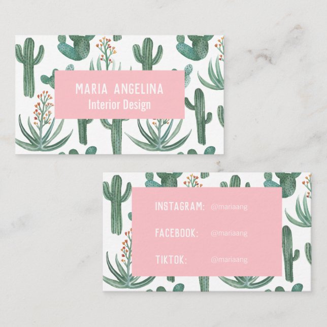 Desert Cactus and Succulents Watercolor Design  Business Card (Front/Back)