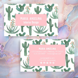 Desert Cactus and Succulents Watercolor Design  Business Card