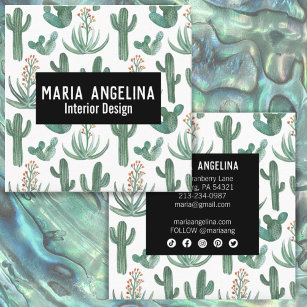 Desert Cactus and Succulents Watercolor Design  Square Business Card