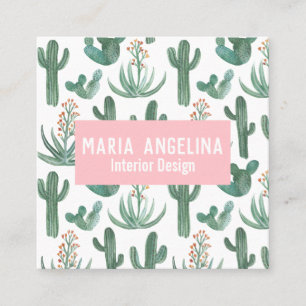 Desert Cactus and Succulents Watercolor Design  Square Business Card