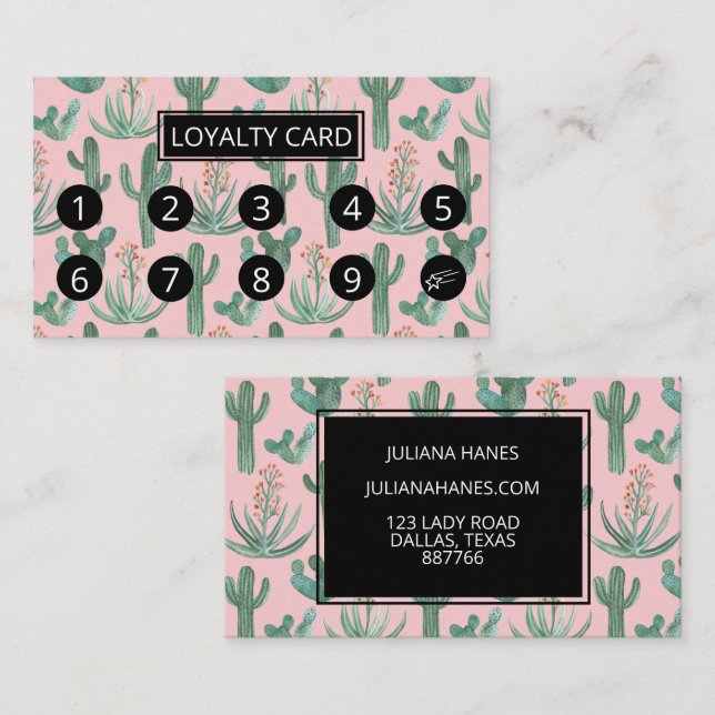 Desert Cactus and Succulents Watercolor Pattern 10 Loyalty Card (Front/Back)
