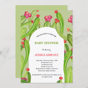 Desert Cactus Arch Bohemian Watercolor Baby shower Invitation