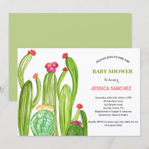 Desert Cactus Boho Bohemian Watercolor Baby shower Invitation