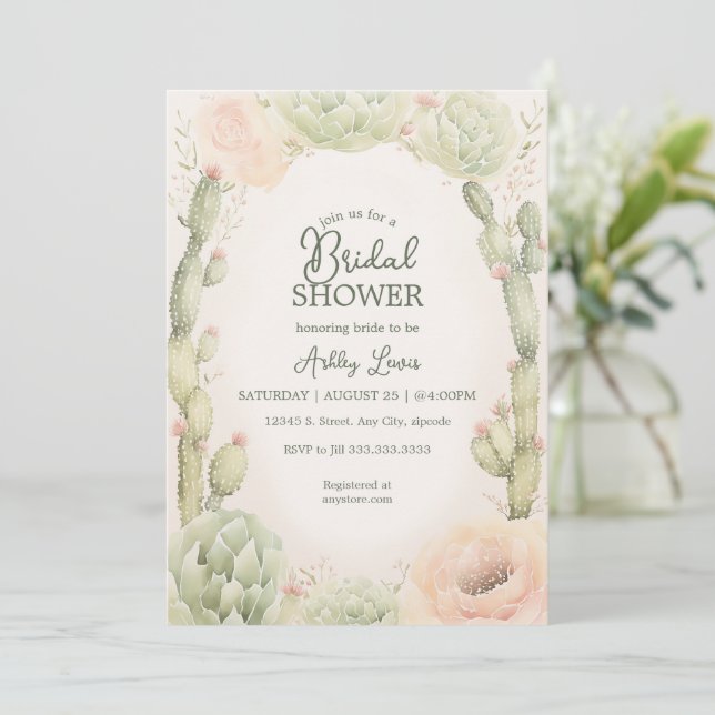 Desert Cactus Bridal Fiesta shower Invitation (Standing Front)