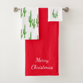 Desert Cactus Christmas Lights Red White  Bath Towel Set