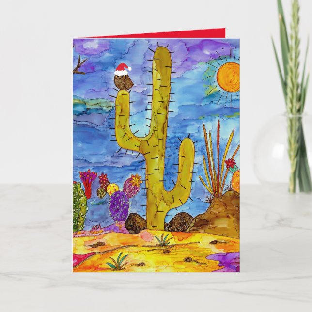 Desert Cactus Christmas Morning Greeting Card (Front)