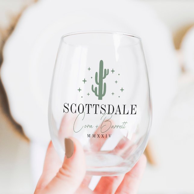 Desert Cactus Destination Wedding Welcome Stemless Wine Glass (Creator Uploaded)