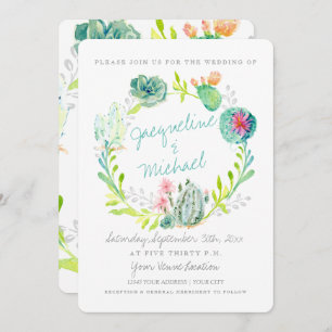 Desert Cactus Flower Succulent Watercolor Details Invitation