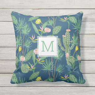 Desert Cactus, Flowers, Palm Trees Monogram Custom Cushion