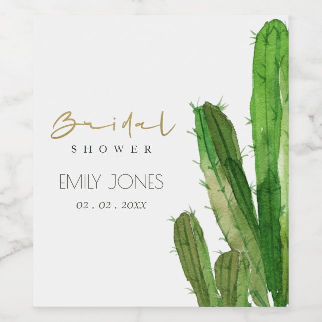 DESERT CACTUS FOLIAGE WATERCOLOR BRIDAL SHOWER WINE LABEL (Single Label)