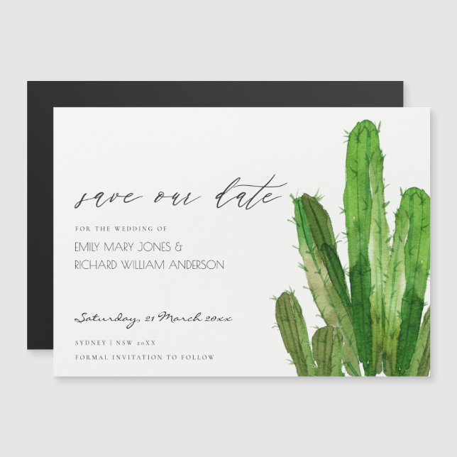 DESERT CACTUS FOLIAGE WATERCOLOR SAVE THE DATE MAGNETIC INVITATION (Front/Back)