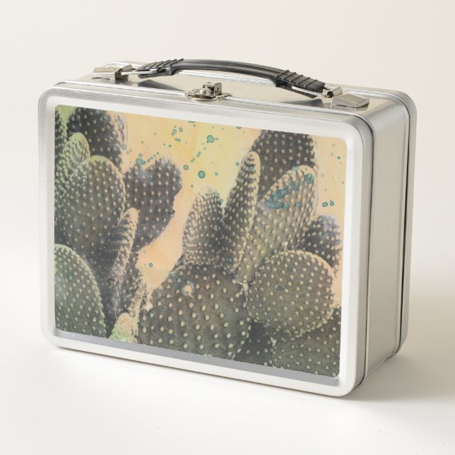 Desert Cactus | Green Splatter Metal Lunch Box (Front)
