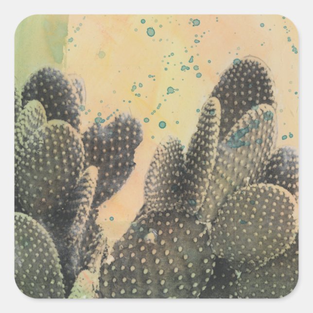 Desert Cactus | Green Splatter Square Sticker (Front)