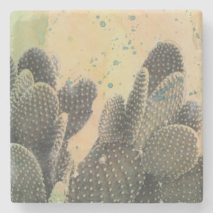 Desert Cactus   Green Splatter Stone Coaster
