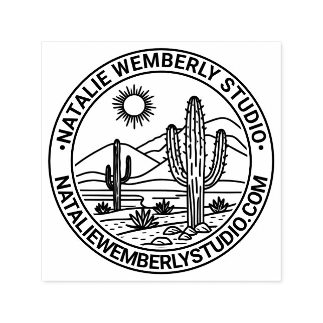 Desert Cactus Landscape #1 Logo Name Website Self-inking Stamp (Design)