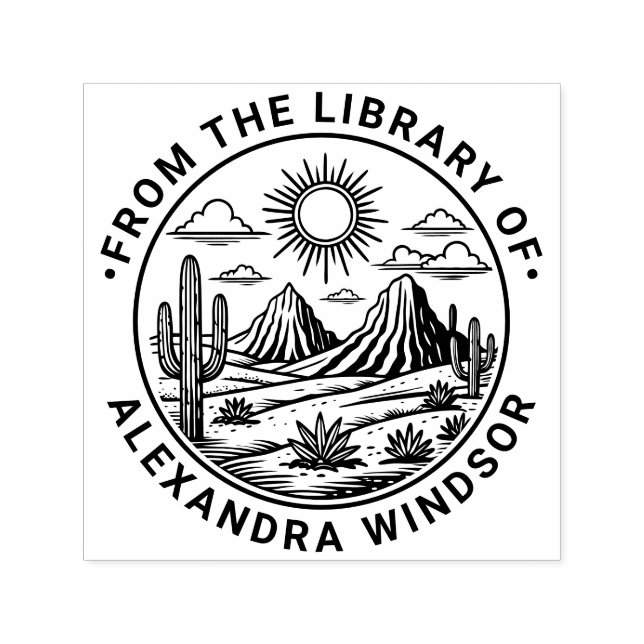 Desert Cactus Landscape #2 Library Book Name Self-inking Stamp (Design)