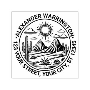 Desert Cactus Landscape #2 Name Return Address Self-inking Stamp