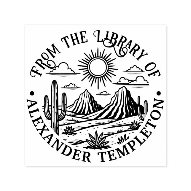 Desert Cactus Landscape #2P Library Book Name Self-inking Stamp (Design)