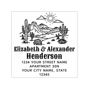 Desert Cactus Landscape #3S SQ Name Return Address Self-inking Stamp