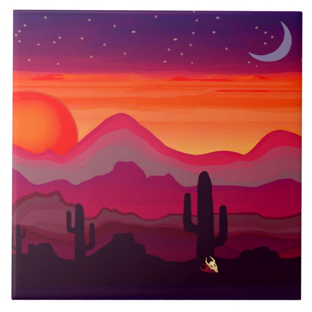 Desert Cactus Moon Tile (Front)