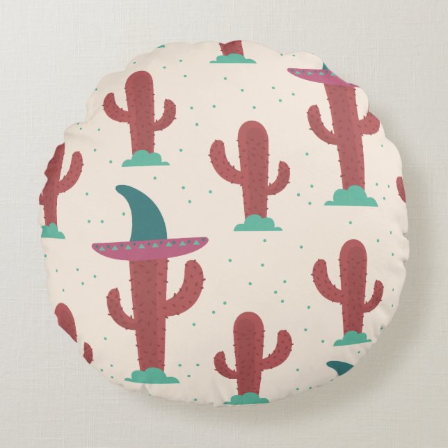 Desert Cactus Pattern Round Cushion (Front)