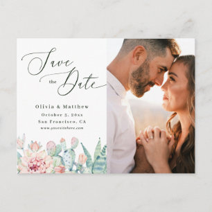 Desert Cactus Photo Save the Date. Elegant Wedding Postcard