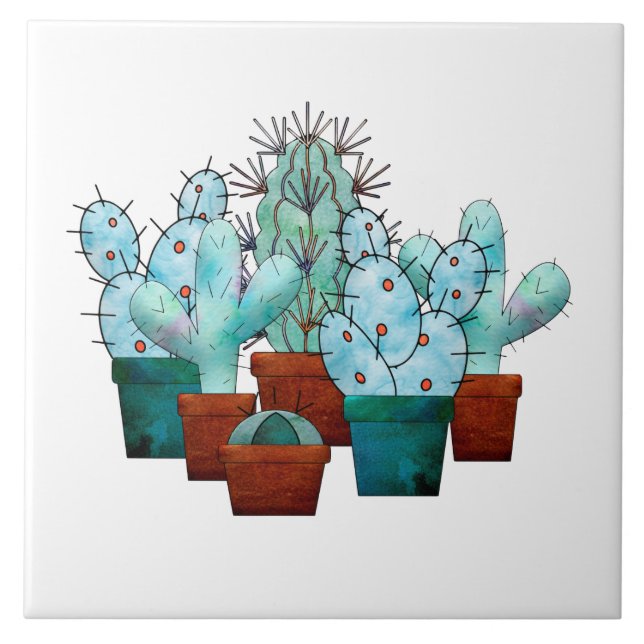 Desert Cactus Plant Watercolor Tile (Front)