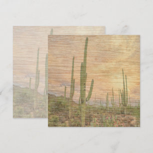 Desert Cactus Plants On Wood Grain Photo Image Card