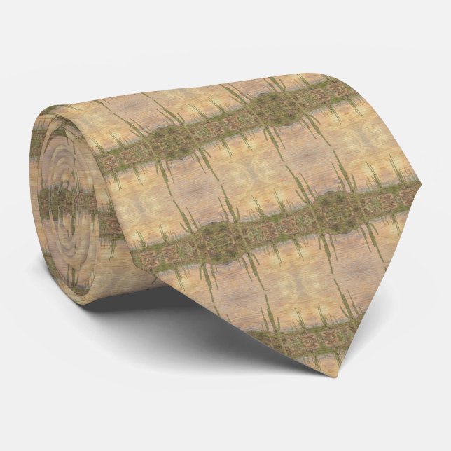 Desert Cactus Plants On Wood Grain Photo Image Tie (Rolled)
