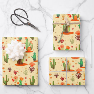 Desert Cactus Plants Pattern Western USA Wrapping Paper Sheet