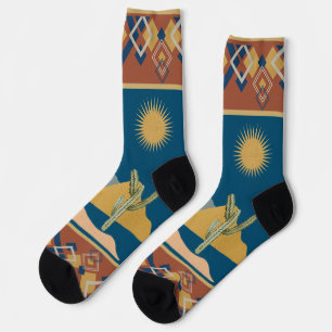 Desert Cactus Scene and Geometric Trim Socks