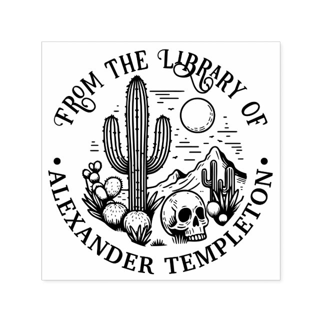 Desert Cactus Scene w/ Skull #3P Library Book Name Self-inking Stamp (Design)
