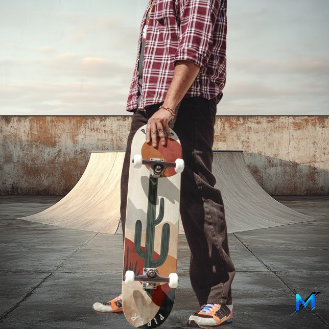 Desert Cactus Skateboard - Minimalist Boho Natural (Creator Uploaded)