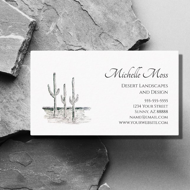 Desert Cactus Southwest Black White  Business Card (Creator Uploaded)