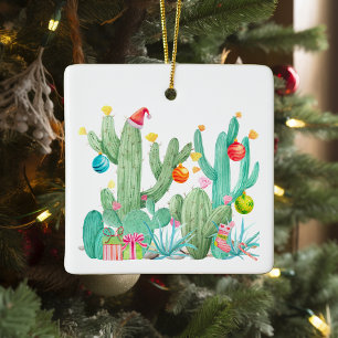 Desert Cactus Southwest Christmas Holiday Ceramic Ornament