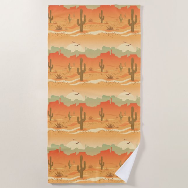Desert Cactus Southwest Design Beach Towel (Front)