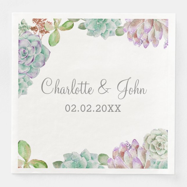 Desert Cactus Succulent Wedding Napkins (Front)
