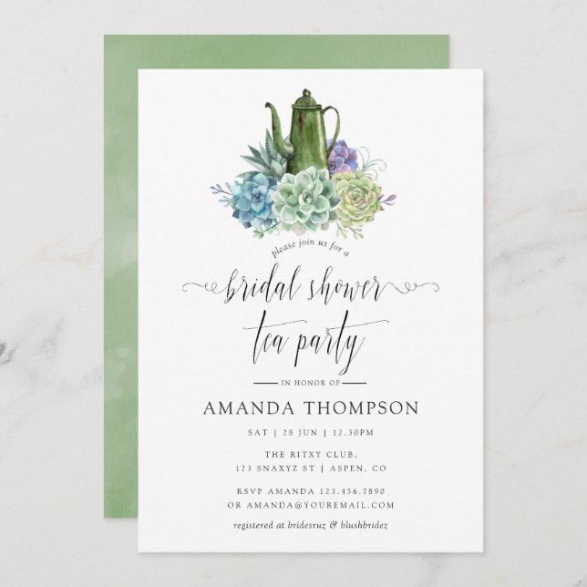 Desert Cactus Succulents Bridal Shower Tea Party Invitation (Front/Back)
