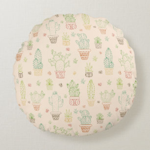 Desert Cactus & Succulents Design Round Cushion