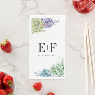 Desert Cactus Succulents Monogram Napkin