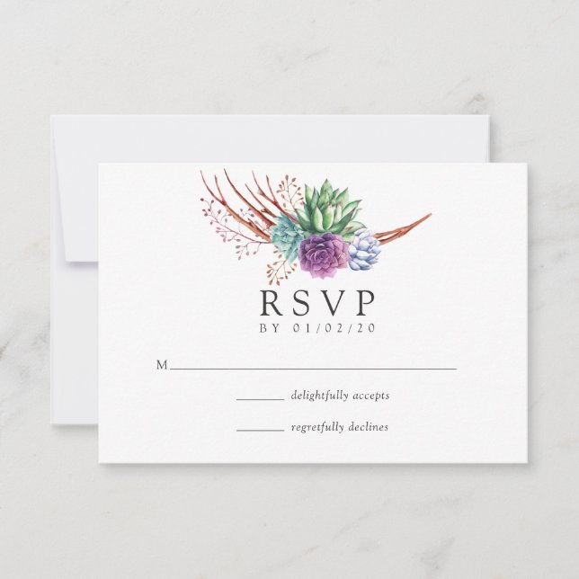 Desert Cactus Succulents Wedding RSVP Card (Front)