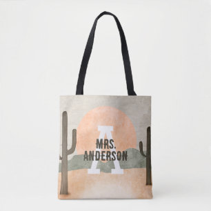 Desert Cactus Sun Personalised Initial Last Name  Tote Bag
