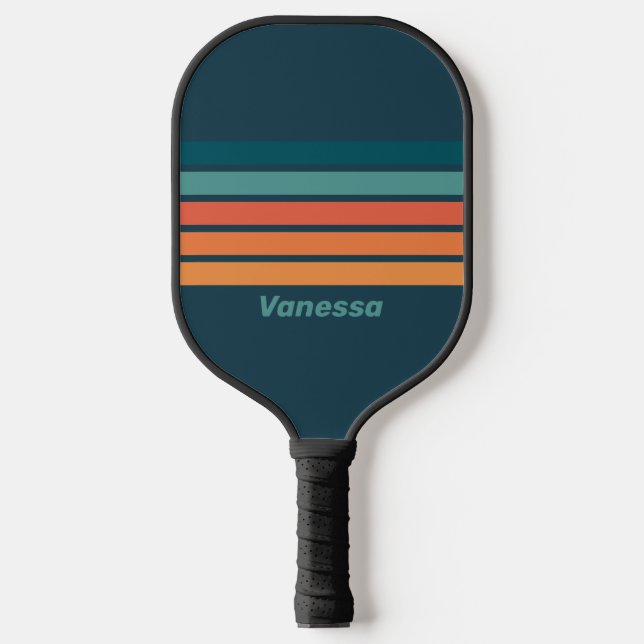 Desert Cactus Sunrise Across Striping with Name Pickleball Paddle (Front)