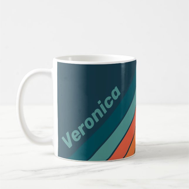 Desert Cactus Sunrise Stripes with Name Coffee Mug (Left)