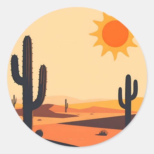 Desert Cactus Sunset Silhouette  Classic Round Sticker (Front)