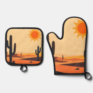 Desert Cactus Sunset Silhouette Oven Mitt & Pot Holder Set