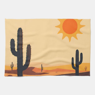 Desert Cactus Sunset Silhouette Tea Towel