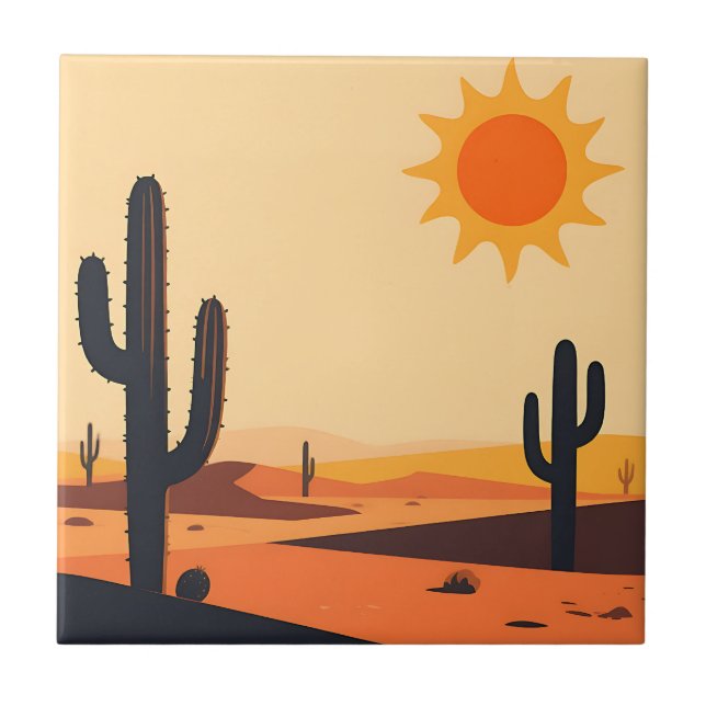 Desert Cactus Sunset Silhouette  Tile (Front)