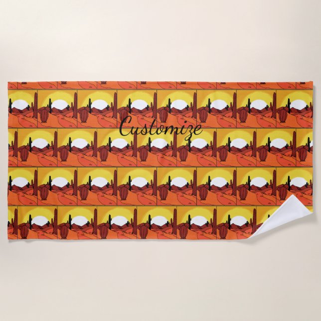 Desert Cactus Sunset Thunder_Cove Beach Towel (Front)