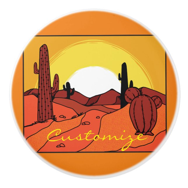 Desert Cactus Sunset Thunder_Cove Ceramic Knob (Front)